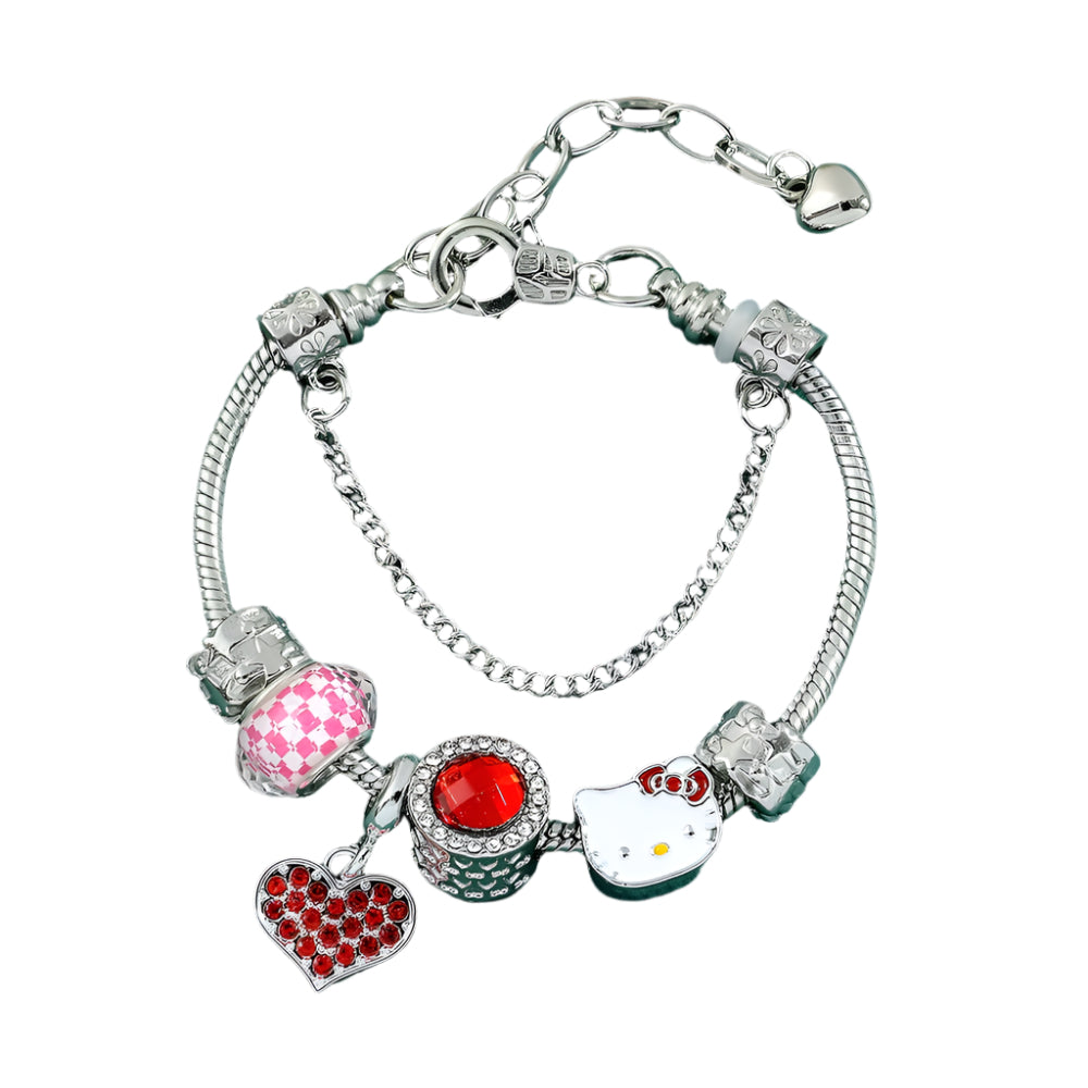 Cute New Sanrio Hello Kitty Bracelet Pink Beaded Diamond Anime Hand Ornament Fashion Jewelry Ladies Girls Holiday Gifts