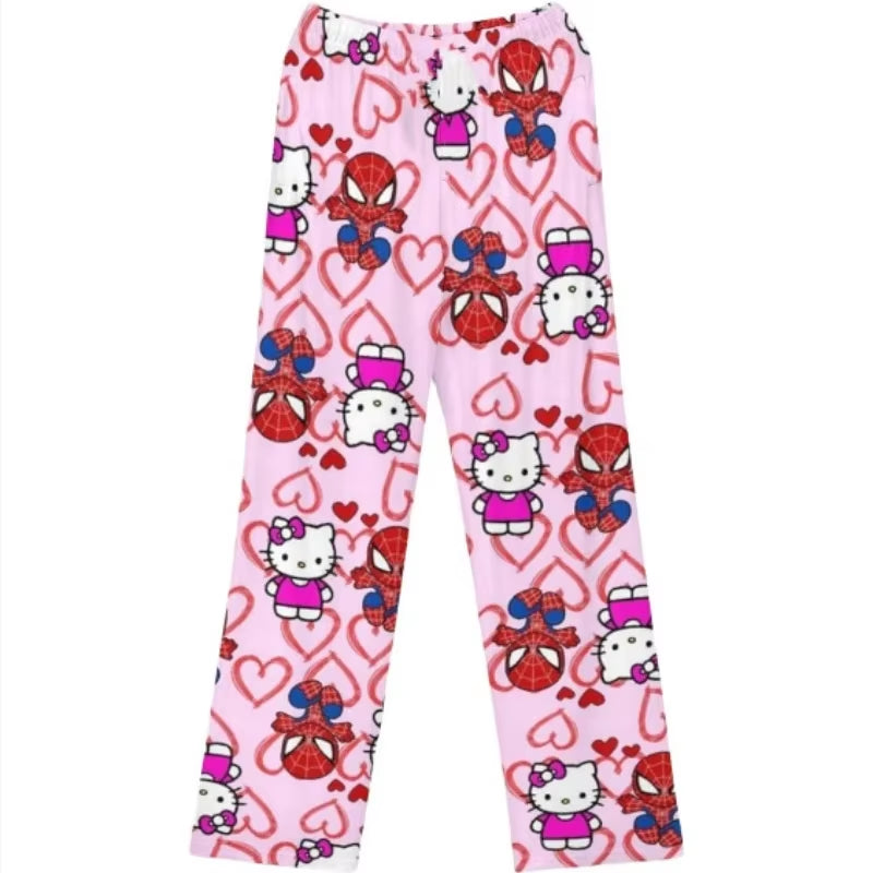 Hello Kitty Spider-Man Cotton Loose Ladies Pajama Pants Pyjama Trousers Women Men Cartoon Sleep Bottoms Lounge Wear Girl Sleep