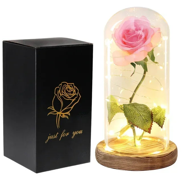 Artificial Flowers Beauty and the Beast Eternal Rose in Glass Cover Valentine'S Day Wedding Birthday Decor for Gift