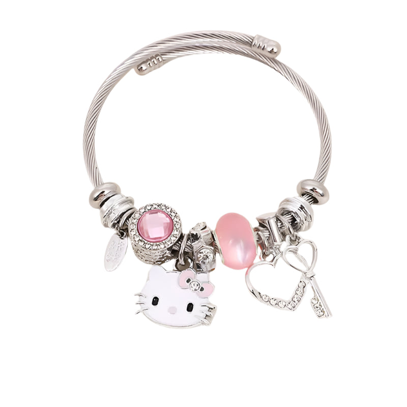 Cute New Sanrio Hello Kitty Bracelet Pink Beaded Diamond Anime Hand Ornament Fashion Jewelry Ladies Girls Holiday Gifts